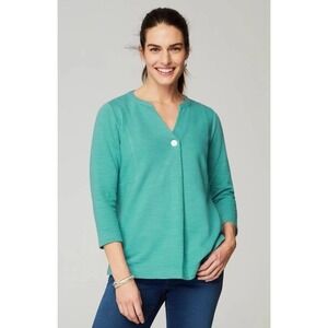 Pure Jill J Jill Top Women XL Teal Green‎ Slub Knit Organic Cotton Casual
